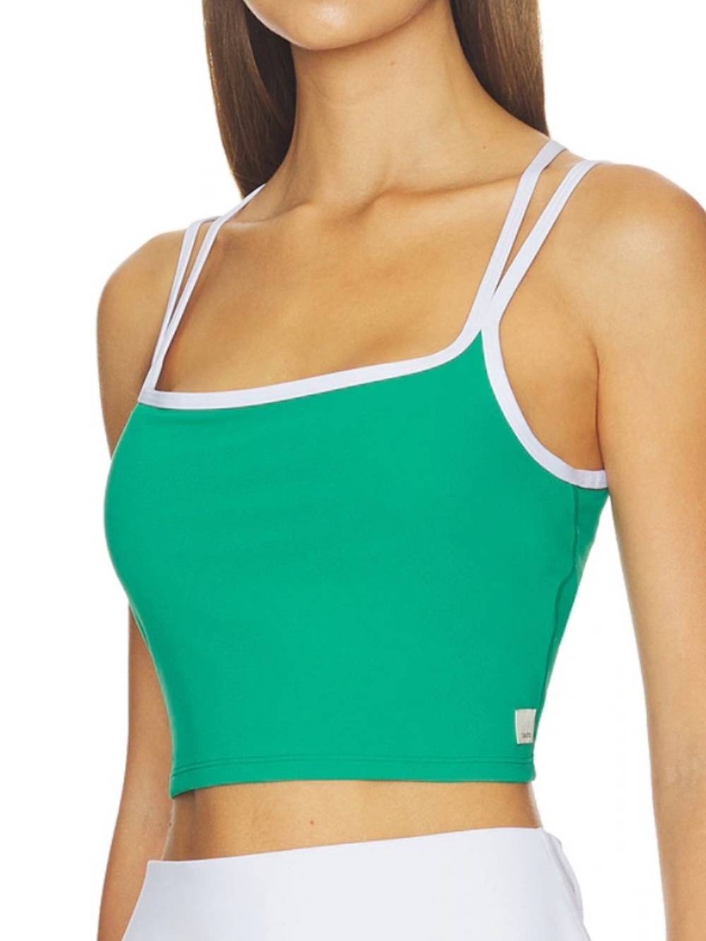 Vuori Green Crop Tank with White Trim